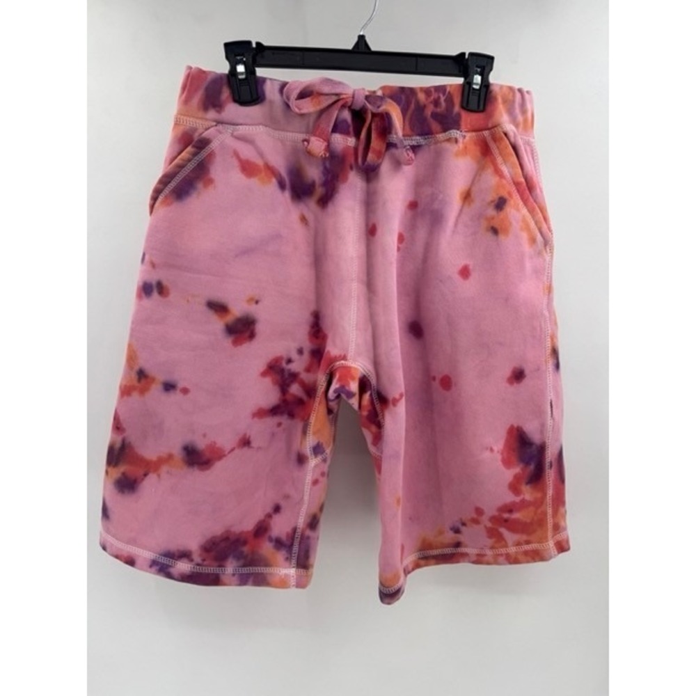 Womens Pink Tie Dye Fleece Drawstring Oversized Shorts XL Pockets Streetwear